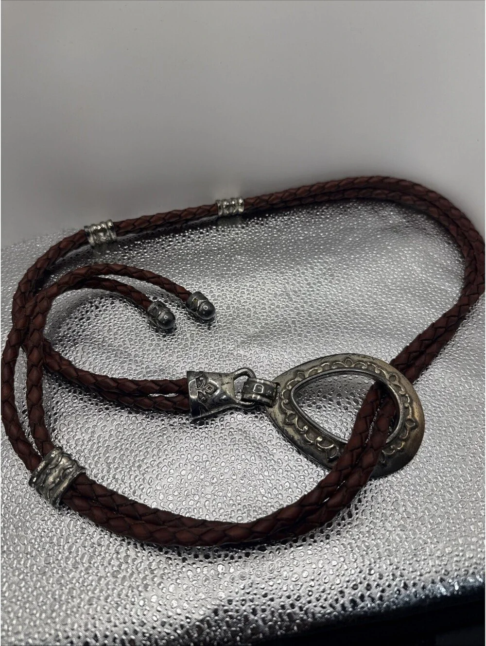 Vintage 1994 Braided Leather Belt Brown Silver Western Boho Teardrop Buckle